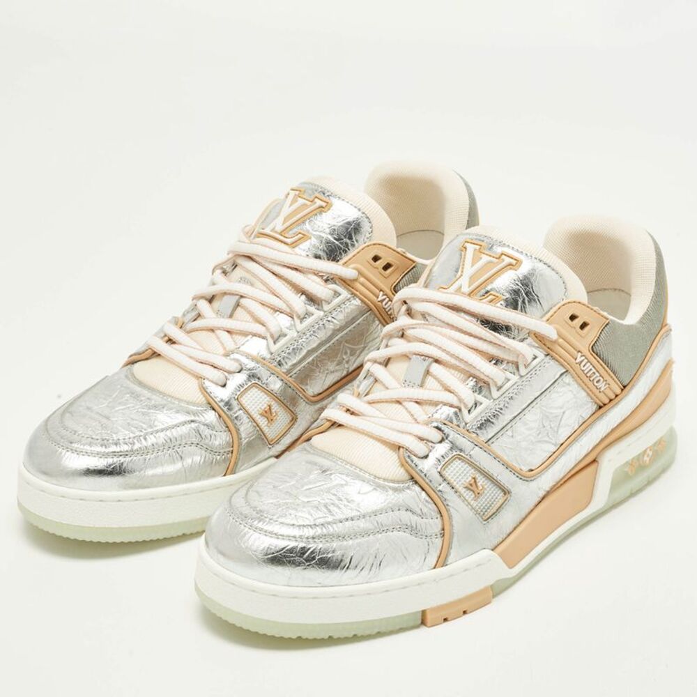 Louis Vuitton Lv Trainer Size 42 Silver/orange Monogram Leather Low Top Sneakers - Picture 2 of 7